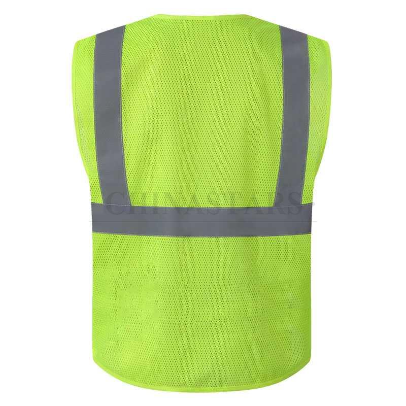 Gilet di sicurezza in rete giallo fluorescente con nastro riflettente