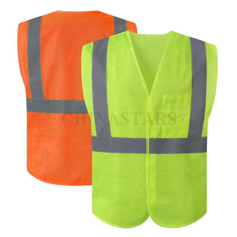 Fluorescent yellow mesh safety vest with reflective tape