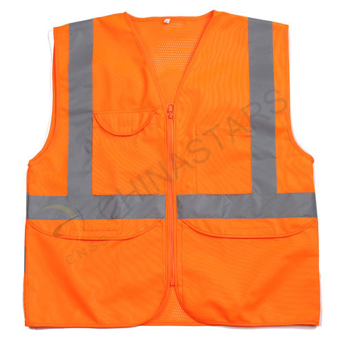 Orange mesh and solid reflective safety vest
