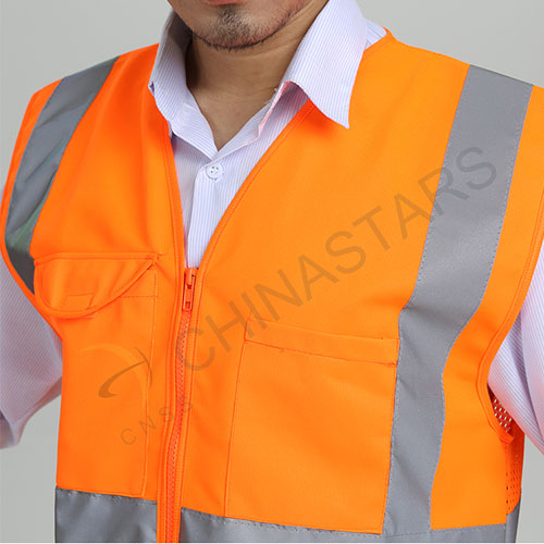 Orange mesh and solid reflective safety vest 