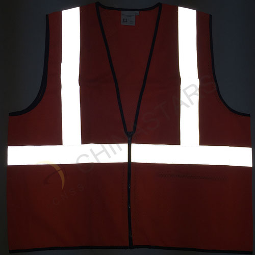 Orange reflective safety vest with mesh fabric