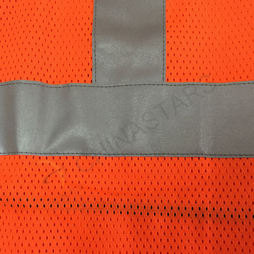 Orange reflective safety vest with mesh fabric