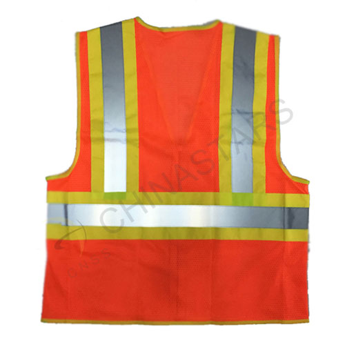 Mesh fabric safety vest with color fabric