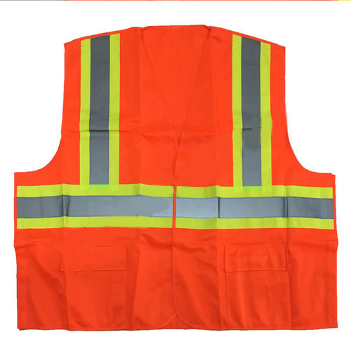 Chaleco de seguridad reflectante colorido con bolsillos.