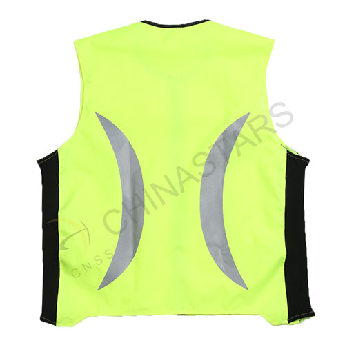 Safety vest with crescent-shaped reflective fabric