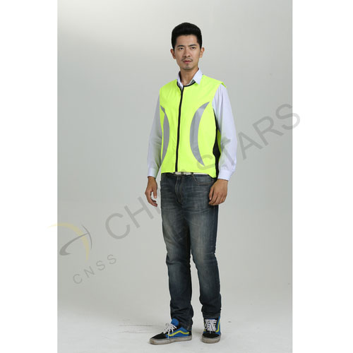 Safety vest with crescent-shaped reflective fabric