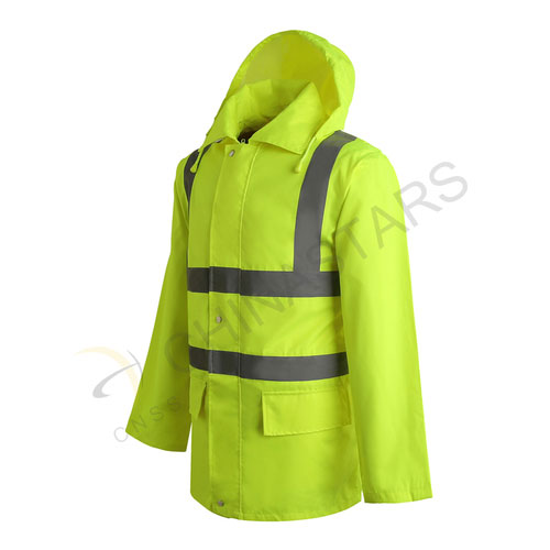 Weatherproof reflective raincoat with mesh lining