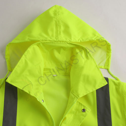 Weatherproof reflective raincoat with mesh lining
