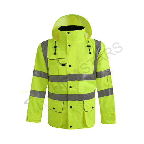 Fluorescent yellow raincoat with multi-pockets