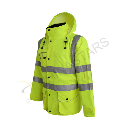 Fluorescent yellow raincoat with multi-pockets