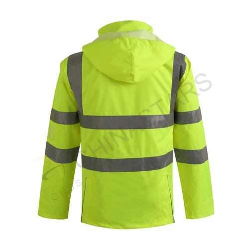 Fluorescent yellow raincoat with multi-pockets