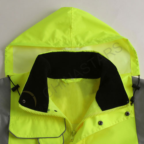 Fluorescent yellow raincoat with multi-pockets