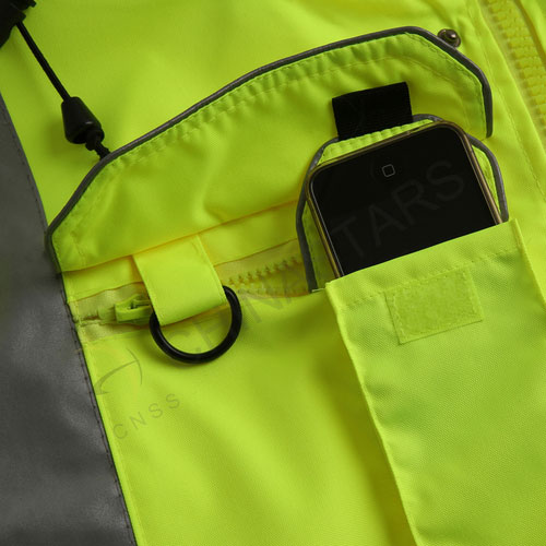 Fluorescent yellow raincoat with multi-pockets
