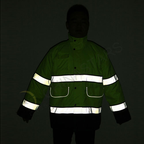 Green plaid reflective jacket with inner pocket