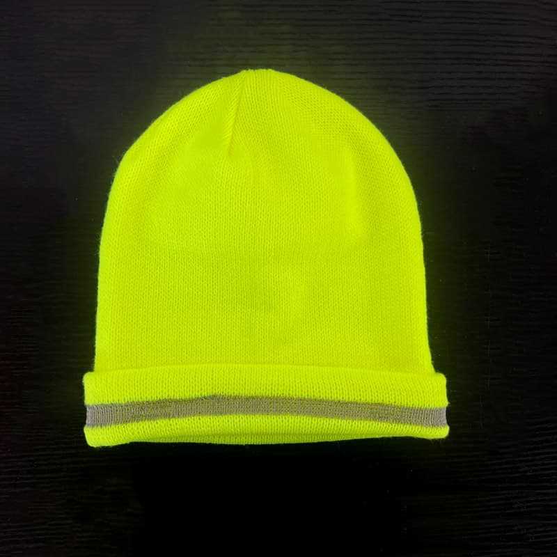 Bonnet d'hiver en tricot côtelé réfléchissant jaune haute visibilité
