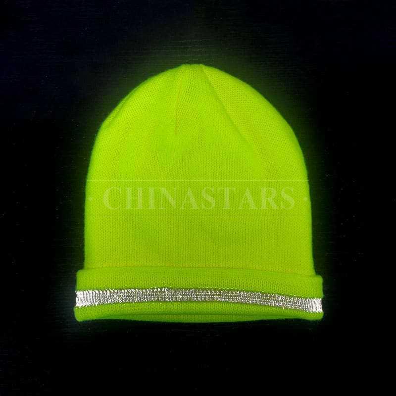 Gorro de invierno de punto acanalado reflectante amarillo de alta visibilidad