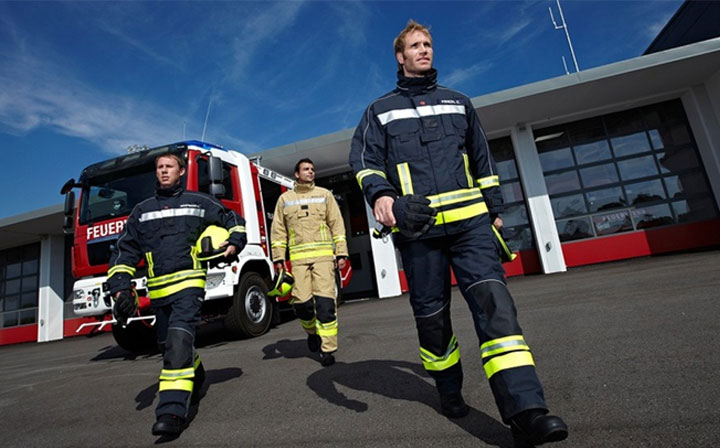 Firefighters in safety clothing always appear in time