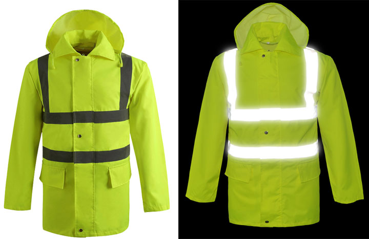 Rainy day with reflective raincoat