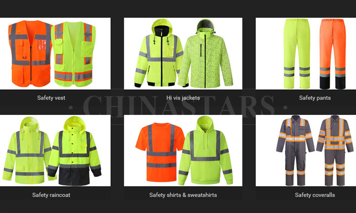 The assortment of reflective safety clothing