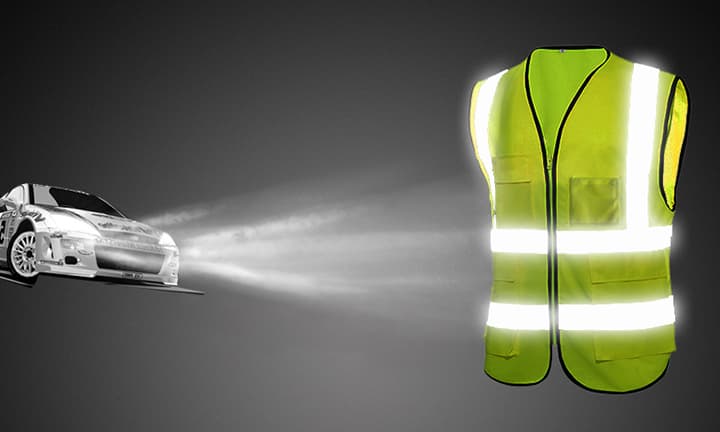 car lights make the reflective strips shine brightly for strong warning