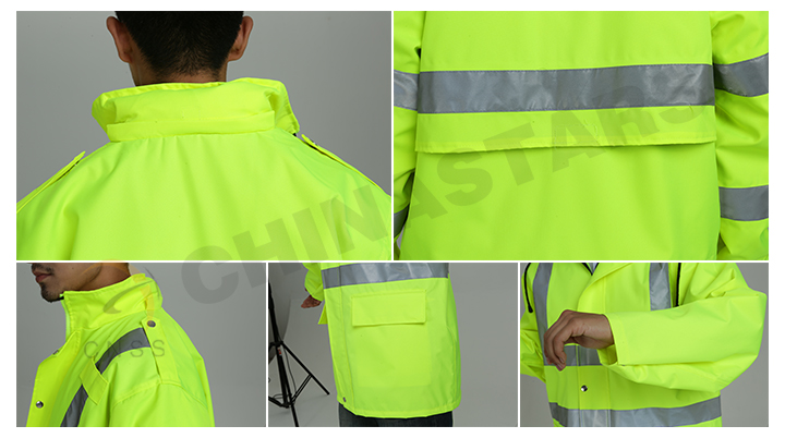detalle de impermeable reflectante
